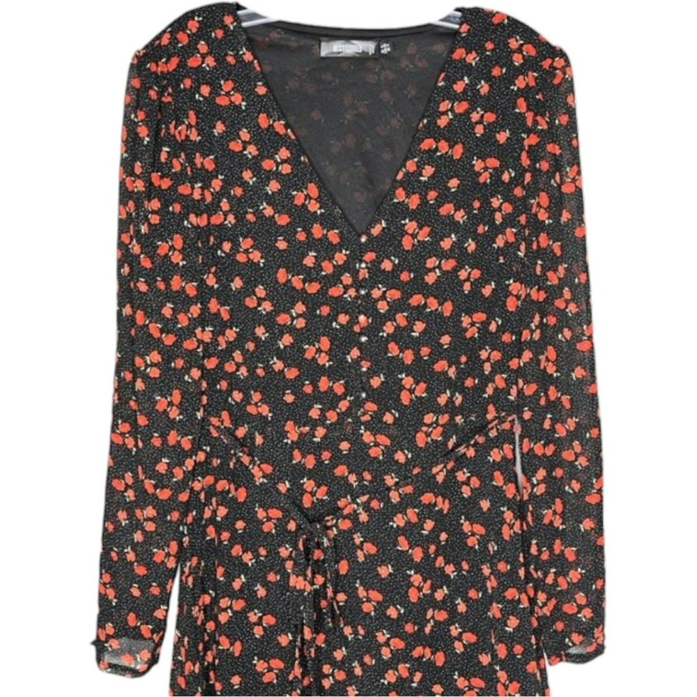Missguided Dotted Floral Mini Tea Dress - Black/Red - 8 - Picture 4 of 12